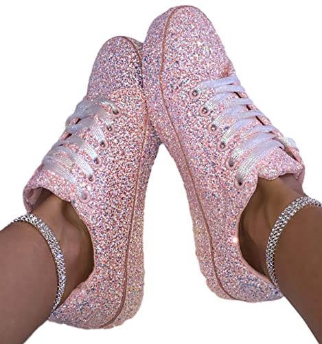 EGSDMNVSQ Turnschuhe Frauen Glitzer Sneaker Paillettes Slip On Sportschuhe Freizeitschuhe Bequeme Segeltuchschuhe Damen Schuhe Canvas von EGSDMNVSQ