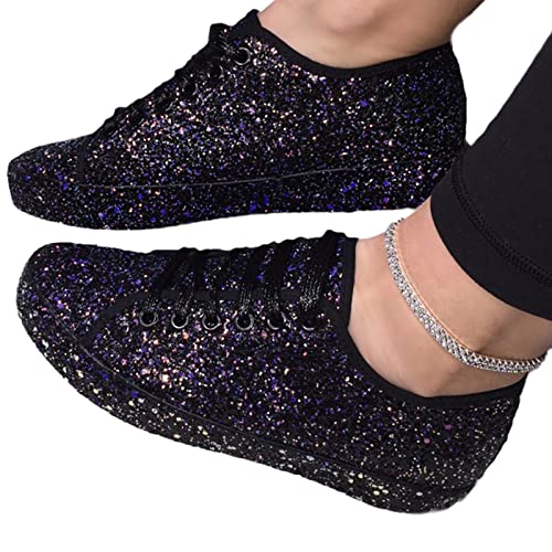 EGSDMNVSQ Turnschuhe Frauen Glitzer Sneaker Paillettes Slip On Sportschuhe Freizeitschuhe Bequeme Segeltuchschuhe Damen Schuhe Canvas von EGSDMNVSQ