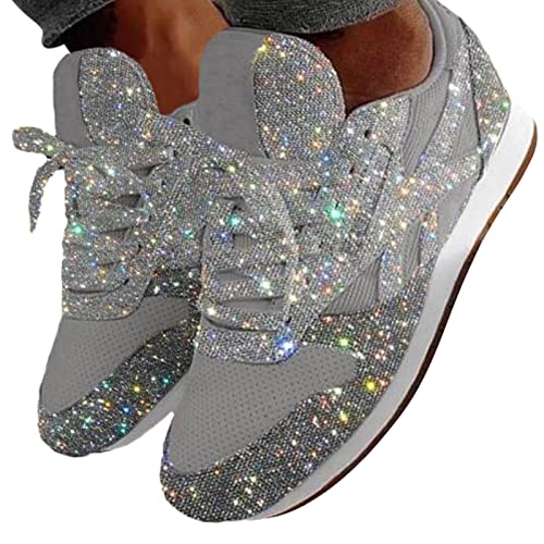 EGSDMNVSQ Turnschuhe Frauen Glitzer Sneaker Paillettes Slip On Sportschuhe Freizeitschuhe Bequeme Segeltuchschuhe Damen Schuhe Canvas von EGSDMNVSQ