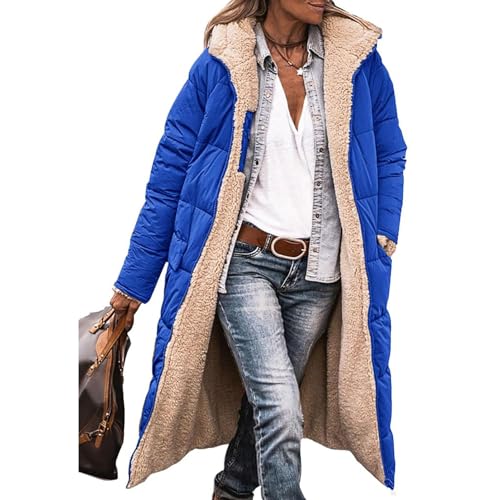 EGSDMNVSQ Wintermäntel Damen Winterjacke Lang Pufferjacken Mit Kapuze Steppmantel Fleecejacke Dicke Daunenjacke Zip Up Hoodie Reversibel Sherpa Fleece Winddichte Wasserdichte Mantel von EGSDMNVSQ