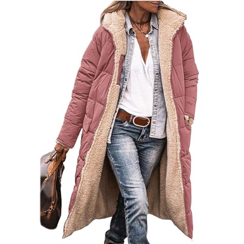 EGSDMNVSQ Wintermäntel Damen Winterjacke Lang Pufferjacken Mit Kapuze Steppmantel Fleecejacke Dicke Daunenjacke Zip Up Hoodie Reversibel Sherpa Fleece Winddichte Wasserdichte Mantel von EGSDMNVSQ