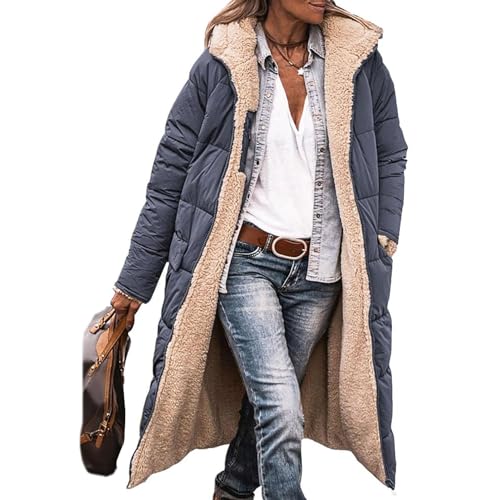 EGSDMNVSQ Wintermäntel Damen Winterjacke Lang Pufferjacken Mit Kapuze Steppmantel Fleecejacke Dicke Daunenjacke Zip Up Hoodie Reversibel Sherpa Fleece Winddichte Wasserdichte Mantel von EGSDMNVSQ