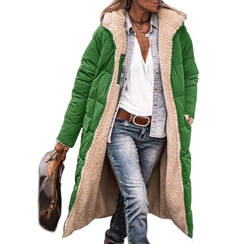 EGSDMNVSQ Wintermäntel Damen Winterjacke Lang Pufferjacken Mit Kapuze Steppmantel Fleecejacke Dicke Daunenjacke Zip Up Hoodie Reversibel Sherpa Fleece Winddichte Wasserdichte Mantel von EGSDMNVSQ