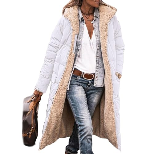 EGSDMNVSQ Wintermäntel Damen Winterjacke Lang Pufferjacken Mit Kapuze Steppmantel Fleecejacke Dicke Daunenjacke Zip Up Hoodie Reversibel Sherpa Fleece Winddichte Wasserdichte Mantel von EGSDMNVSQ