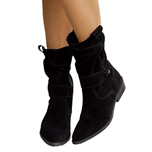 EGSDMNVSQ Winterschuhe Damen Stiefel Einfarbig Warm Winterstiefel mit Reißverschluss Herbst Winter Übergangsstiefel Elegant Damenstiefel Retro Schlupfstiefel Damenschuhe Cowboystiefel von EGSDMNVSQ