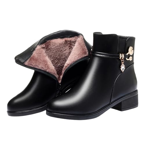 EGSDMNVSQ Winterstiefel Damen Stiefeletten Warm Gefüttert Stiefel Plateau Boots Leder Wasserdichte Schneestiefel Walking Outdoor Schuhe Sneaker Winterboots Bequem Schlupfstiefel von EGSDMNVSQ