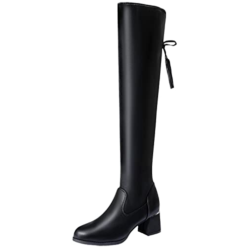 EGSDMNVSQ Winterstiefel Damen Winterschuhe Elastische Weiche Warme Bequeme Stiefel,Frauen Schwarz Elastisch Stiefel,Overknees Stiefel Damen Boots Schnürstiefel,Frauen Kniehoch Langschaft von EGSDMNVSQ