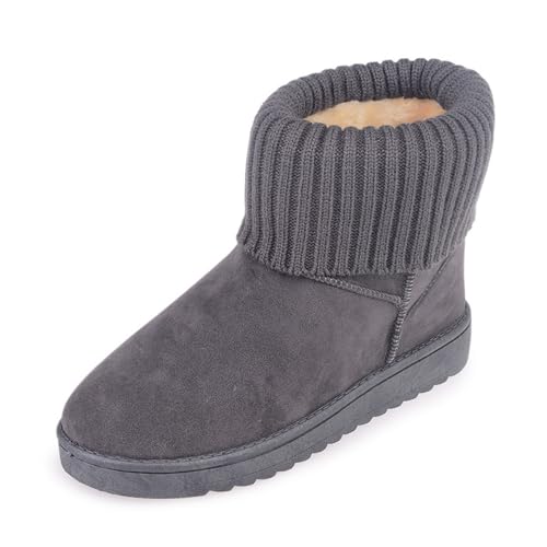 EGSDMNVSQ Winterstiefel Damen Winterschuhe Schneestiefel Schlupfstiefel Mit Fell Fleece Stiefel Stiefeletten Flache Stiefel Fellboots Rutschfeste Chelsea Boots Outdoor Warme von EGSDMNVSQ