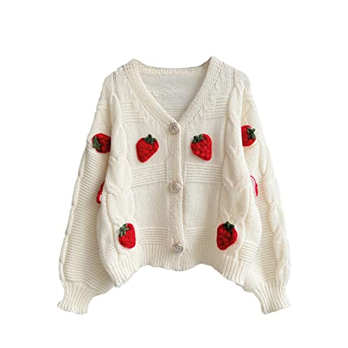 EGSDMNVSQ Y2k Cardigan Damen Elegante Blumenmuster Strickjacke V-Ausschnitt Langarm Vintage Stil Strickpullover Outwear Mädchen Süßer Stil Pullover Mantel von EGSDMNVSQ