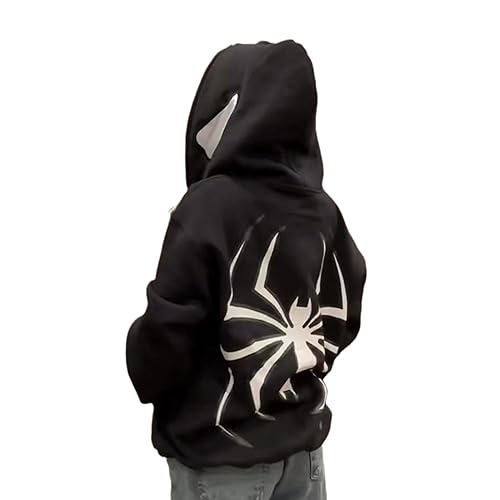 EGSDMNVSQ Y2k Zip Up Hoodie Spider Damen Herren Spiderman Jacke Zipper Kapuzenjacke Gothic Vintage Halloween Cosplay von EGSDMNVSQ