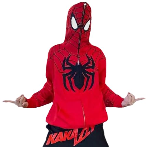 EGSDMNVSQ Y2k Zip Up Hoodie Spider Damen Herren Spiderman Jacke Zipper Kapuzenjacke Gothic Vintage Halloween Cosplay von EGSDMNVSQ