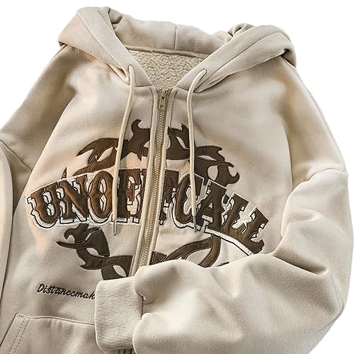 EGSDMNVSQ Zip Up Hoodie Damen Kapuzenjacke Y2K Sweatshirt Hoodie Kapuzenpullover Mit Reißverschluss Wintermantel Mit Tasche Oversize Vintage Fashion Loose Top von EGSDMNVSQ