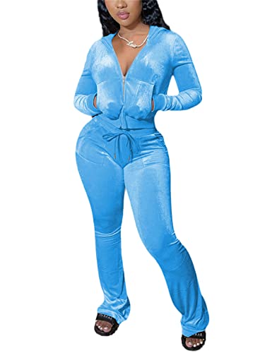 EGSDMNVSQ Zweiteiler Set Trainingsanzüge Damen Hausanzug Velours Warme Freizeitanzug Sportanzug Zip Jacke und Hose mit Tasche Jogginganzug von EGSDMNVSQ