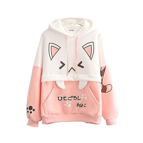 Goth Kapuzenpullover Süßer Cartoon Hoodies Pullover Damen Sweatshirt Oberteile Pulli Langarm Warm Kapuzenpulli Harajuku Aesthetic Vintage Tops von EGSDMNVSQ