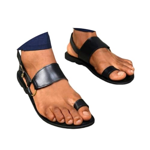 Herren PU Sandalen Riemchensandalen Gladiator Sommer Schuhe Ledersandalen Strand Outdoor Flache Zehentrenner Hausschuhe Retro Riemchensandalen von EGSDMNVSQ