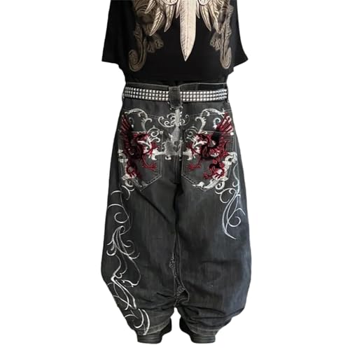 Jeans Damen Baggy Jeanshose Hip Hop Jeans Hohe Taille Baggy Hose Skull Print Denim Hose Lose Weite Bein Jeanshose Streetwear Freizeithose von EGSDMNVSQ
