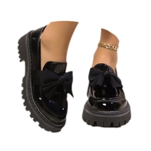 Mary Jane Damen Loafers Chunky Plateauschuh Lackschuhe Riemen Runde Zehe Halbschuhe Vintage Prinzessin Schuhe Mit Bogen von EGSDMNVSQ