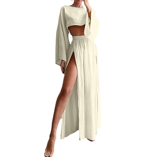 Rock Zweiteiler Damen Sommer 2 Teiler Y2K Crop Top Mit Rock Anzug Freizeitanzug Elegant Set Mit Schlitz Strandkleid Party Club Outfit Streetwear von EGSDMNVSQ