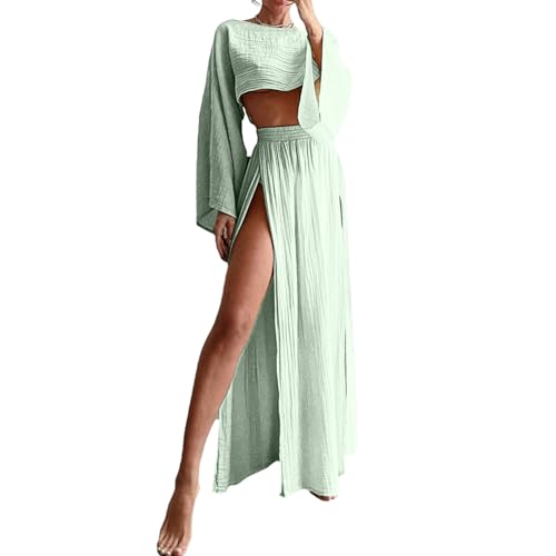 Rock Zweiteiler Damen Sommer 2 Teiler Y2K Crop Top Mit Rock Anzug Freizeitanzug Elegant Set Mit Schlitz Strandkleid Party Club Outfit Streetwear von EGSDMNVSQ