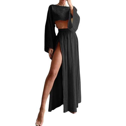 Rock Zweiteiler Damen Sommer 2 Teiler Y2K Crop Top Mit Rock Anzug Freizeitanzug Elegant Set Mit Schlitz Strandkleid Party Club Outfit Streetwear von EGSDMNVSQ
