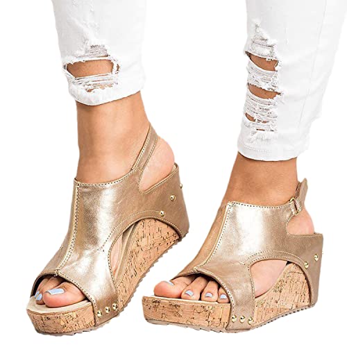 Sandaletten Mit Absatz Damen Sandalen Plateau Keilabsatz Wedge Peep Toe Strandschuhe Römersandalen Pailletten Sommerschuhe Mode Pantoletten von EGSDMNVSQ