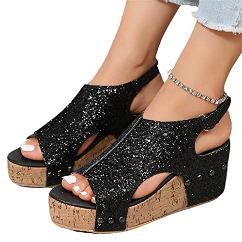 Sandaletten Mit Absatz Damen Sandalen Plateau Keilabsatz Wedge Peep Toe Strandschuhe Römersandalen Pailletten Sommerschuhe Mode Pantoletten von EGSDMNVSQ