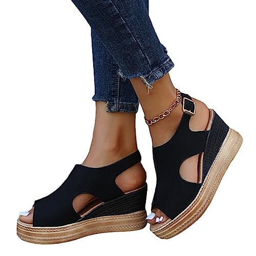 Sandaletten Mit Absatz Damen Sandalen Plateau Keilabsatz Wedge Peep Toe Strandschuhe Römersandalen Pailletten Sommerschuhe Mode Pantoletten von EGSDMNVSQ