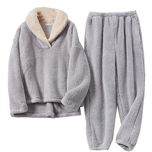 EGSDMNVSQ Schlafanzug Für Damen Winter 2-Set Pyjama Mit Lange Oberteile Und Hosen, Fleece Hausanzug, Kuschelige Und Warmes Flanell Nachtwäsche Für Frauen Zweiteiliger Sleepwear von EGSDMNVSQ