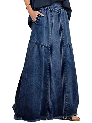 Sommerrock Röcke für Damen Jeansrock Casual Denim Rock Mode A-Linie Maxirock Lange Denim Rock Hohe Taille Jeansskirt Stretch von EGSDMNVSQ