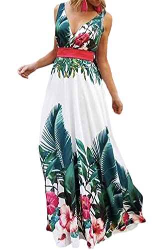 V Ausschnitt Rückenfreies A-Linien Kleid Damen Spaghettiträger Sommerkleider Ärmellos Boho Blumenkleid Strandkleid Lang Kleider MaxiKleid Cocktailkleid von EGSDMNVSQ