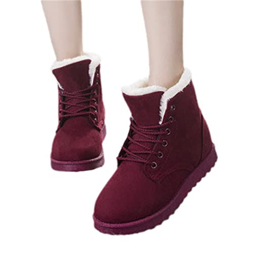 Winterstiefel Flauschige Schneestiefel Lace Up Ankle Boots, Winterschuhe Damen Wasserdichte Warme Schneestiefel, Winter Booties Schuhe mit Gefüttert, Walking Outdoor Schuhe Sneaker Winterboots von EGSDMNVSQ