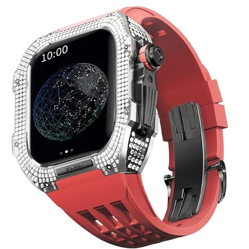 EGSDSE Gummiband, Titan-Lünette für Apple Watch 7/6/5/4/SE, Apple Mod Watch, Zubehör, Ersatz-Titan, Luxus-Hülle, kompatibel mit iWatch Serie 44 mm, mit Werkzeug, 44MM, Achat von EGSDSE