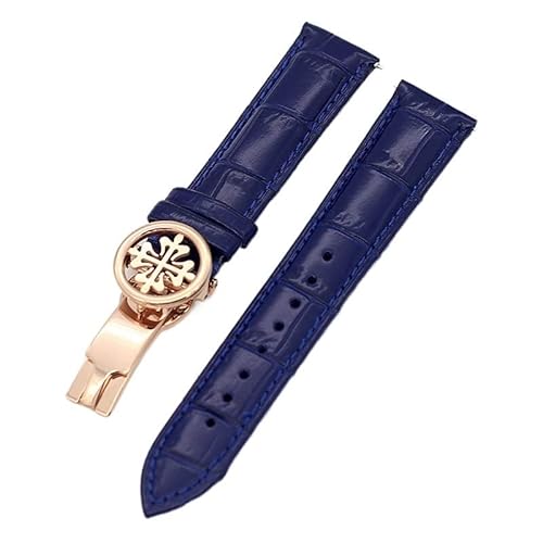 EGSDSE Uhrenarmband aus echtem Leder, 19 mm, 20 mm, 22 mm, Uhrenarmband für Patek Philippe Wath Armbänder mit Edelstahl-Faltschließe, für Herren und Damen, 19 mm, Achat von EGSDSE