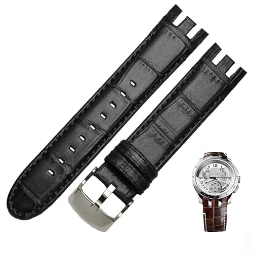 EGSDSE Uhrenarmband aus echtem Leder für Swatch YRS403 412 402G, 21 mm, Uhrenarmband für Herren, gebogenes Ende, 21 mm, Achat von EGSDSE