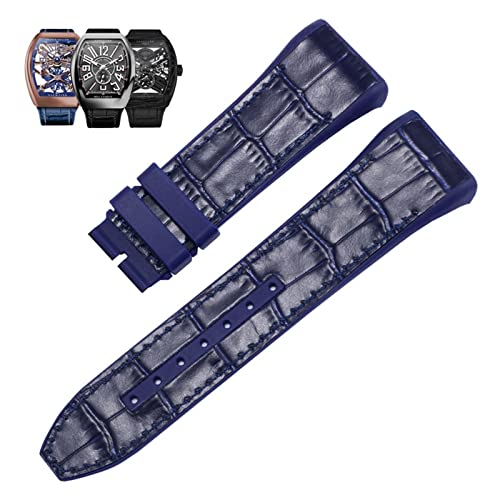 EGSDSE Uhrenarmband für Franck Muller V45 Serie, 28 mm, Nylon, Echtleder, Silikon, Schwarz / Blau, 28mm, Achat von EGSDSE