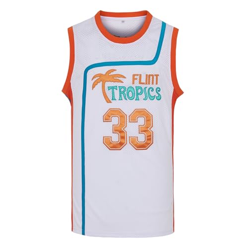 Herren Flint Tropics Jersey #33 Jackie Moon #7 Coffee Black Semi Pro Moive Shirts 90er Jahre Hip Hop Kleidung für Party, #33 Weiß, L von EHCSROP