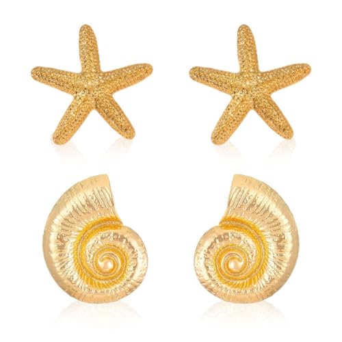 1 Paar Muschelohrringe, 1 Paar Seesternohrringe, Personalisierte Ohrringe, Muschelohrringe Zum Aufhängen, Seesternohrringe, Wellenohrringe, Goldene Damenohrringe von EHDWXVZM