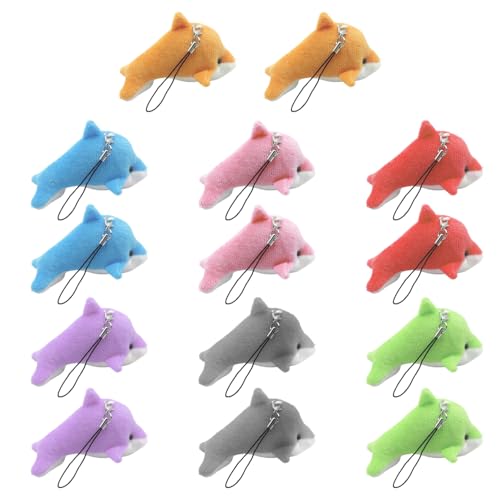 EHDWXVZM 14 Stück Delfin-Anhänger, Delfin-Plüschanhänger, Delfin-Anhänger, Rucksack-Deko-Anhänger, Puppen-Schlüsselanhänger, Cartoon-Delfin-Schnallen, Geeignet Für Taschen Und Handys von EHDWXVZM
