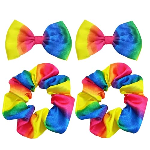 2 Stück Haargummis Für Mädchen, 2 Stück Schleifen-Haarspangen, Pferdeschwanz-Regenbogen-Haargummis, Bunte Haargummis, Elastische Haargummis Für Mädchen von EHDWXVZM