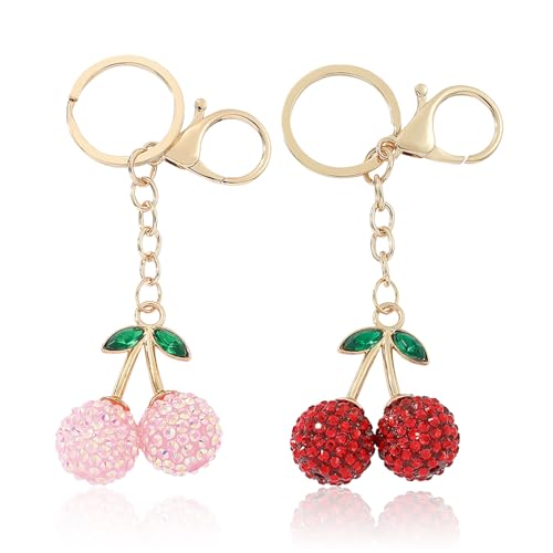 2 Stücke Kirschschlüsselkette, Niedlicher Obstanhänger, Kreativer Metallschlüsselketten, Mehrzweck-, Lustiger Taschen-Strass-Hängendekoration. von EHDWXVZM