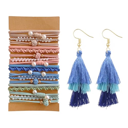 20 Stück Perlen-Haargummis, 1 Paar Quastenohrringe, Bohemian-Haargummis, Elastische Pferdeschwanz-Haargummis, Exquisite Haargummis, Haargummis Für Frauen Und Mädchen von EHDWXVZM