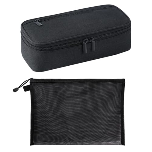 EHDWXVZM 1 Schwarzes Federmäppchen, 1 Netz-Dokumententasche, Canvas-Federmäppchen Mit Reißverschluss, Federmäppchen Mit Großem Fassungsvermögen, Tragbares Federmäppchen von EHDWXVZM