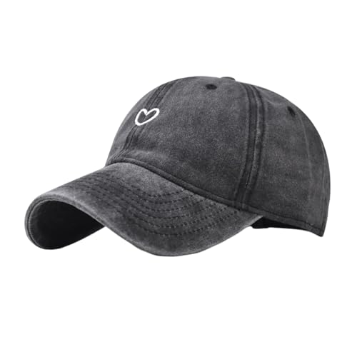 EHDWXVZM 1 Stück Schwarze, Mit Liebe Bestickte Baseballkappe, Modische Schirmmütze, Verstellbare Mütze, Sommersonnenhut, Gewaschene Distressed-Baseballkappe von EHDWXVZM