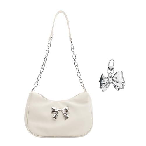 EHDWXVZM 1 Umhängetasche Und 1 Bogenanhänger, Handtasche Weiß, Kleine Frauentasche, Frauenumhängetasche, Frauen -Crossbody -Tasche. von EHDWXVZM