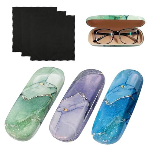 EHDWXVZM 3 Stück Bedruckte Brillenetuis, 3 Stück Brillentuch, Hartes Brillenetui, Druckfestes Und Staubdichtes Brillenetui, Tragbares Brillenetui, Tintenblühendes Spiegeletui von EHDWXVZM