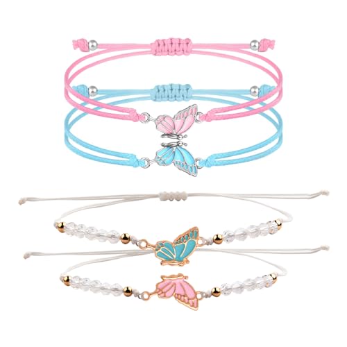EHDWXVZM 4 Stück Geflochtene Schmetterlingsarmbänder für Mädchen – Freundschafts- und Partner-Armbänder verstellbar. (3 Farben) von EHDWXVZM