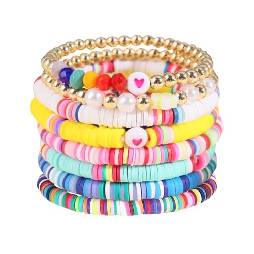 EHDWXVZM 8 Stück Polymer-Ton-Armbänder, Bunte Armbänder, Bunte Armbänder Für Damen, Bunte Perlenarmbänder, Sommer-Armbänder, Armband Boho, Armband-Perlen-Set von EHDWXVZM