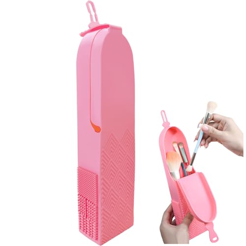 EHERDM Reise-Make-up-Pinseltasche, tragbarer Kosmetik-Aufbewahrungshalter mit seitlicher Scheuerplatte, weiches Silikon, Gesichtspinsel-Organizer, Beauty-Schwamm und Lippenstift-Behälter für Damen von EHERDM