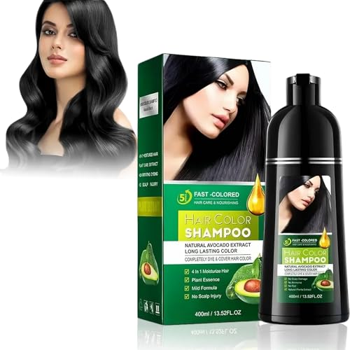 EHIOG Black Hair Dye Shampoo 3in1 – Haarfärbeshampoo gegen Graue Haare mit Arganöl, Farbshampoo für Männer & Frauen – Semi-permanente Schwarze Haarfarbe, 400ml von EHIOG