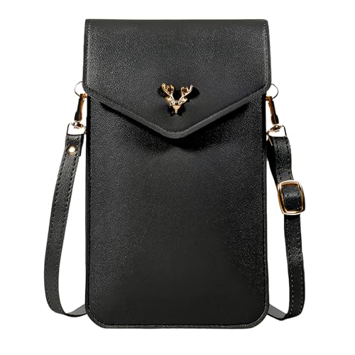 EHIOG Umhängetasche Damen Klein, handytasche mit portemonnaie, mini handtasche damen, kleine umhängetasche damen, Handy Umhängetasche Leder Handytasche Kleine Crossbody - (Schwarz) von EHIOG